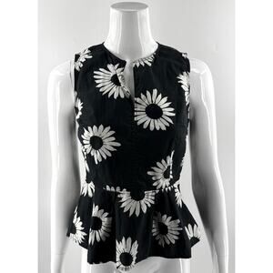 Gap Black White Daisy Floral Print Womens Top Size 4 Sleeveless Peplum Cotton